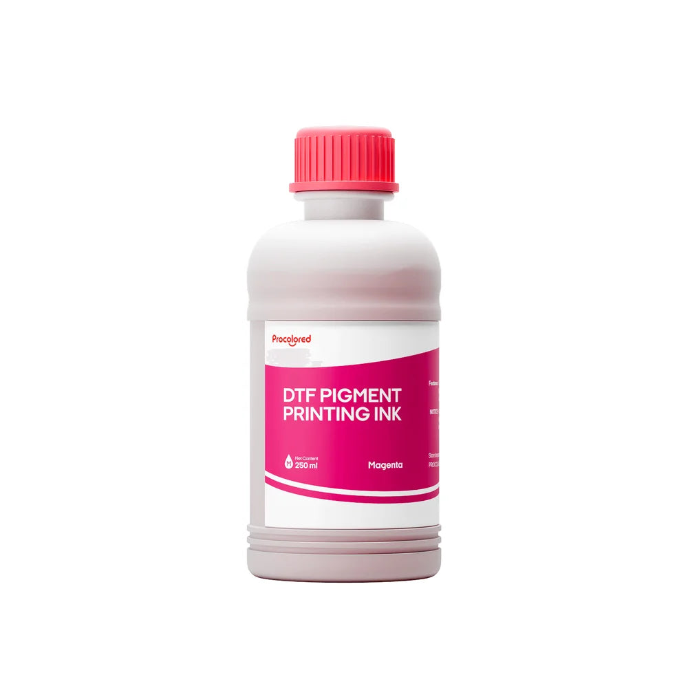 Procolored DTF Printer Ink in a 250 ml magenta bottle with a pink cap and matching label