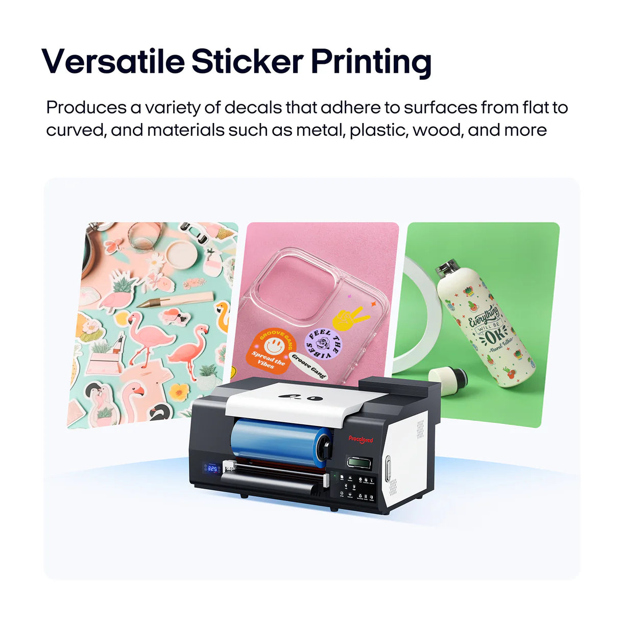 Demonstration of how versatile the stickers and use cases of the procolored vf13 pro uv dtf printer are