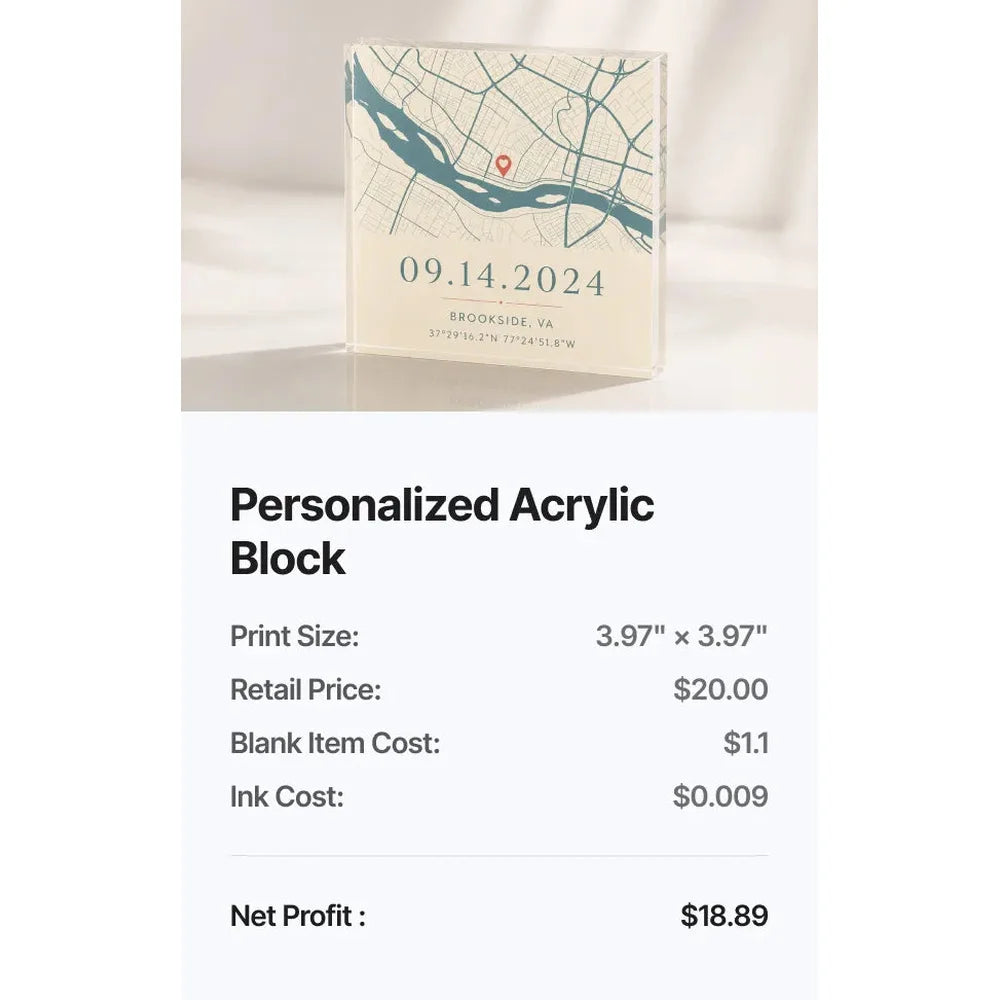Personalized acrylic map block sales example created with the xTool O1 Omni Printer