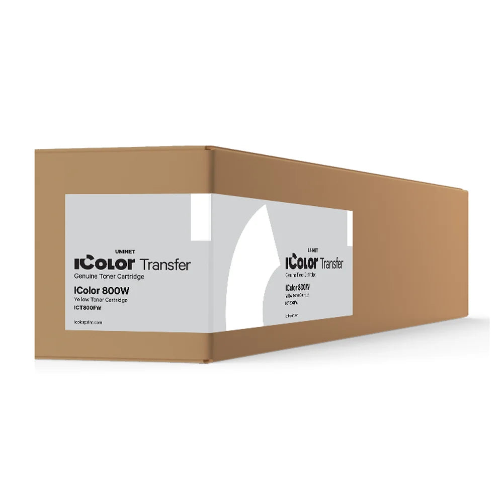 Angled carton for the UNINET 800W Fluorescent White Toner Cartridge with IColor Transfer labeling
