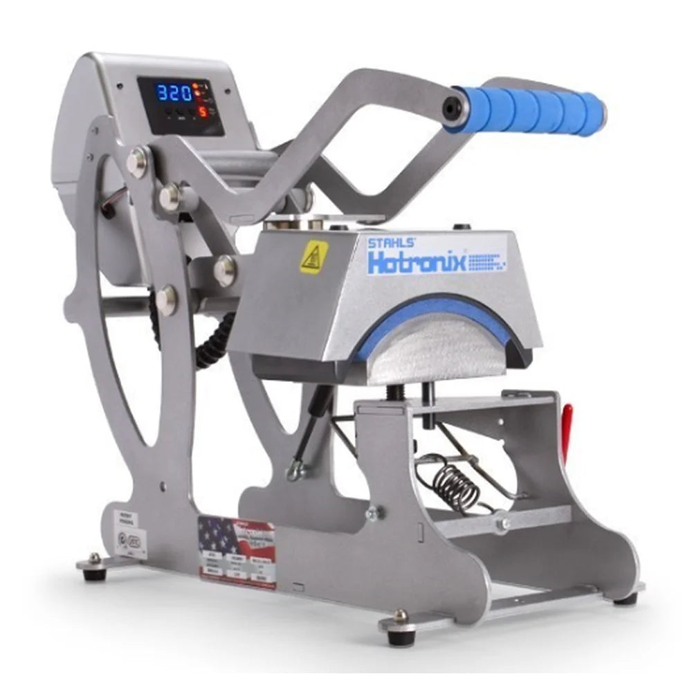 Hotronix Automatic Cap Heat Press in an angled front view with digital display, handle, and curved platen