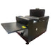 Angled view of the black UNINET 14 in Auto DTF Powder Shaker Oven Purifier 120v with feed tray, casters and top purifier