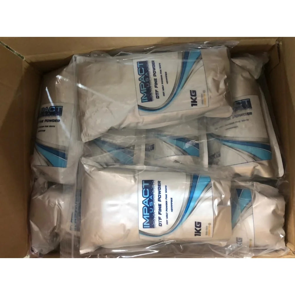 Open carton holding multiple Inkjet Parts Impact Fine TPU Digital Transfer Powder 1kg sealed bags