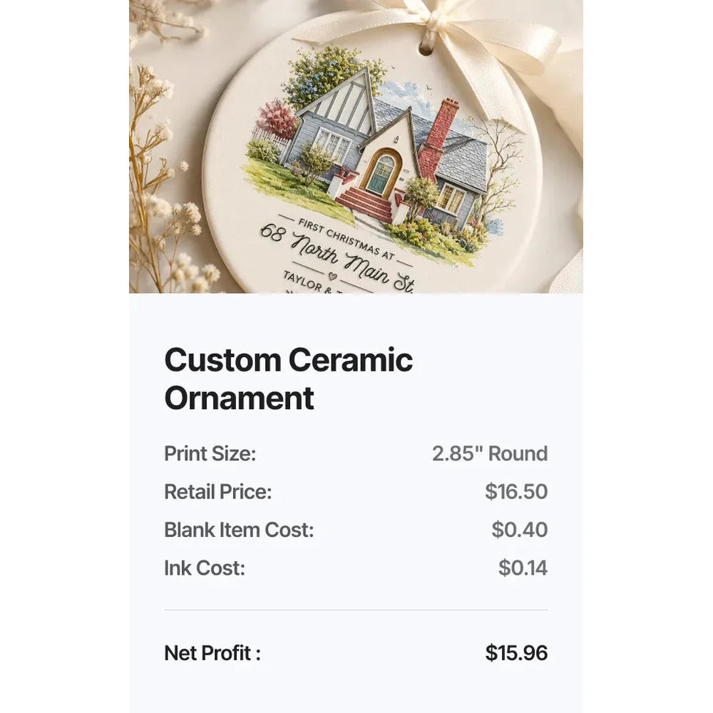 Custom ceramic house ornament sales example printed with the xTool O1 Omni Printer