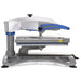 Closed side view of the hotronix Fusion IQ heat press showing its blue handle and cast-aluminum frame