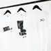 Example output: printed tees with small merch prints