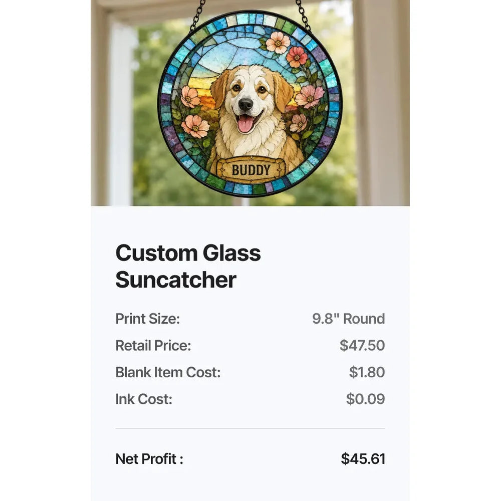 Duplicate glass dog suncatcher sales card for the xTool O1 Omni UV DTF Printer