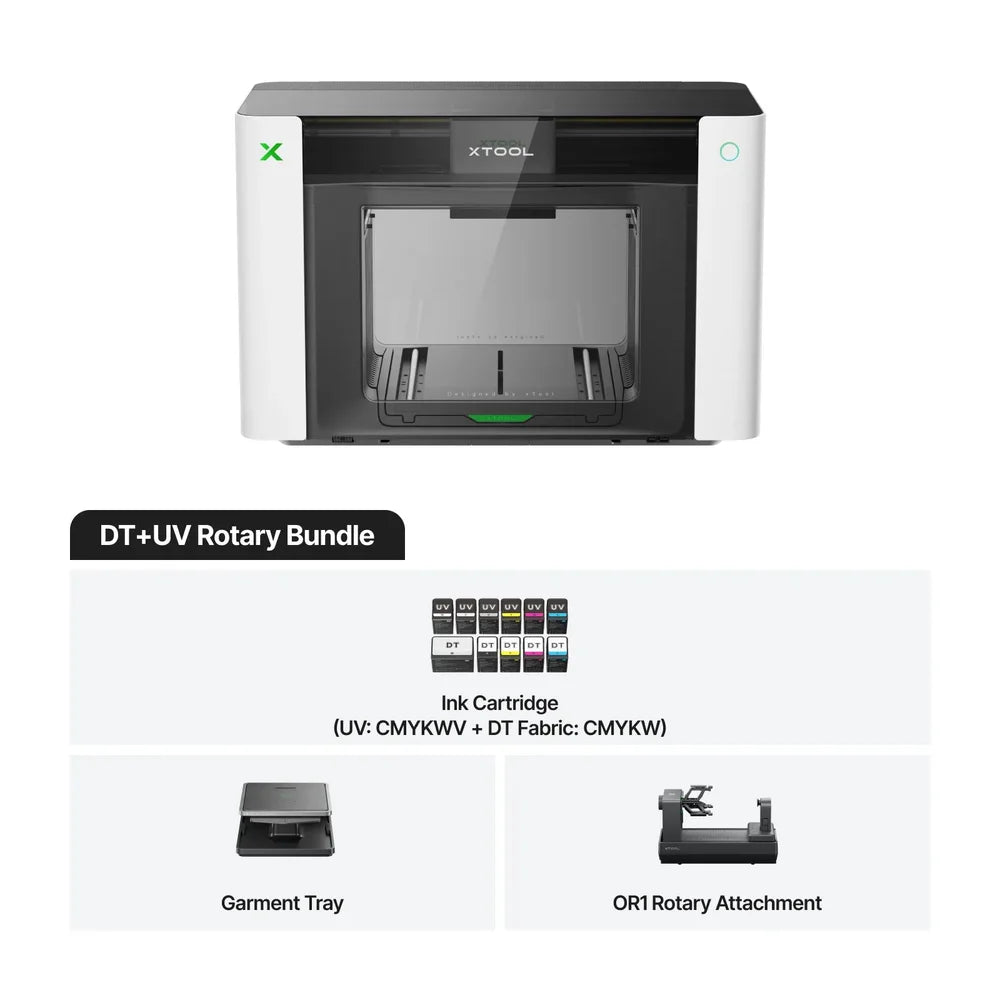 DT+UV Rotary Bundle for the xTool O1 Omni Printer 4-in-1 with inks, garment tray, and OR1