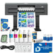 uninet 6000 quad head printer front view surrounded by inks, powder, film, software and onboarding support kit