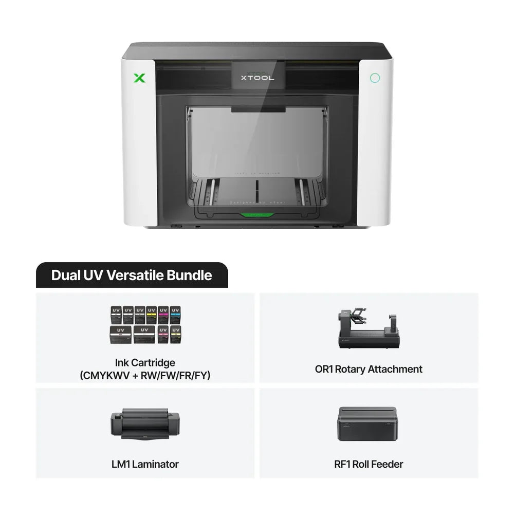 Dual UV Versatile Bundle for the xTool O1 Omni Printer 4-in-1 includes OR1, LM1, RF1, and inks