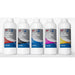 Impact Quantum DTF CMYK-W Ink 1kg lineup with white, black, cyan, magenta, and yellow bottles
