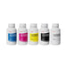Cyan, magenta, yellow, black, and white bottles of Procolored 500ml Direct to Film Ink in one row