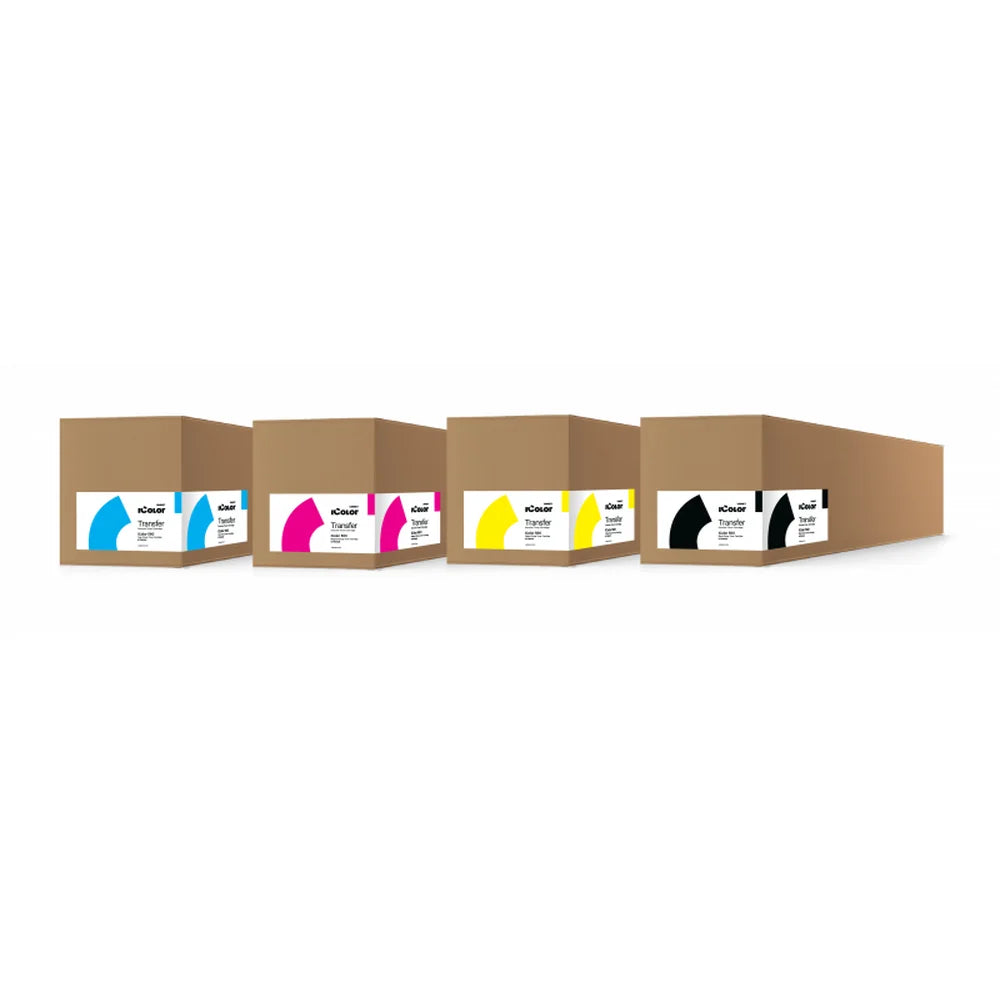Four color-coded toner cartons in cyan, magenta, yellow, and black for the uninet IColor 560 system