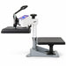 Heater rotated aside from the open lower table on the Geo Knight DC16 Digital Combo Heat Press Machine, side view