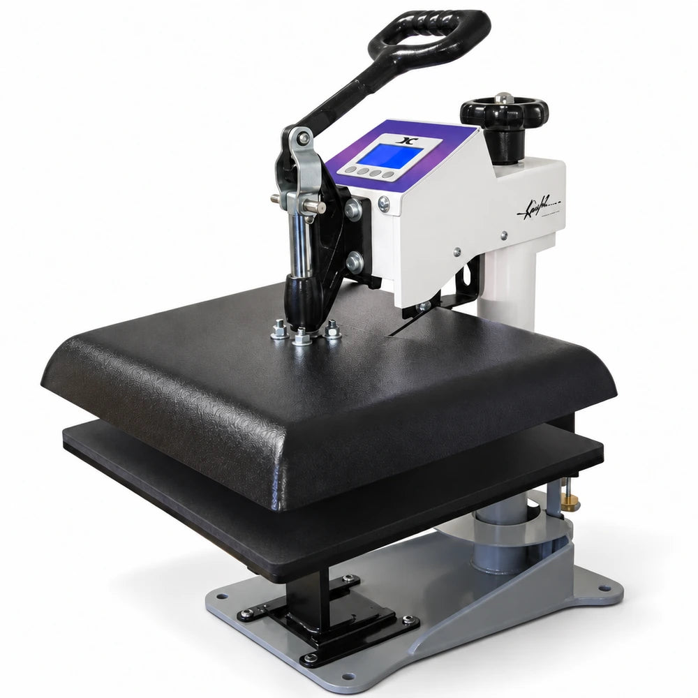 Slight side angle studio shot of the Geo Knight DC16 Digital Combo with textured black heater cover on a white backdrop