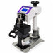 Closed pressing position on the Geo Knight DC7 Cap Heat Press Machine with handle lowered onto the curved lower form