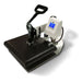 Geo Knight DK14S Heat Press Machine photographed at an angle with blue LCD reading 375 degrees and closed platen