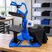 Print shop workbench setup with a black tee draped on one pedestal of the Geo Knight DK8T 6x8 Heat Press Machine