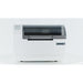 Straight front view of the white IColor 250 UNINET Label Printer with tinted cover and output slot