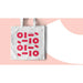 White tote bag with a bold red abstract pattern showing sublimation output from the icolor 350 printer on a pink backdrop