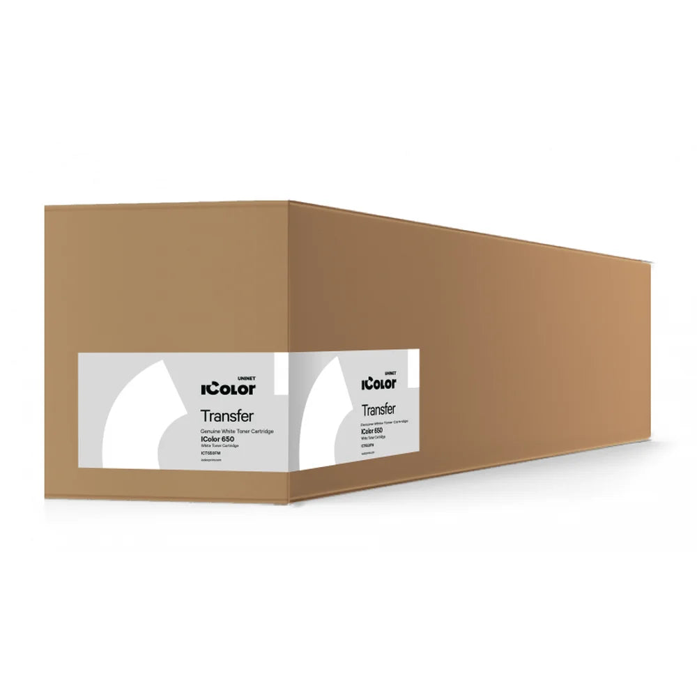 UNINET 650 Fluorescent White IColor Toner cartridge in a long brown box with branded end label
