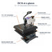 Callout diagram labeling platen, pressure knob, digital control and pedestal table on the Geo Knight DC16 Digital Combo