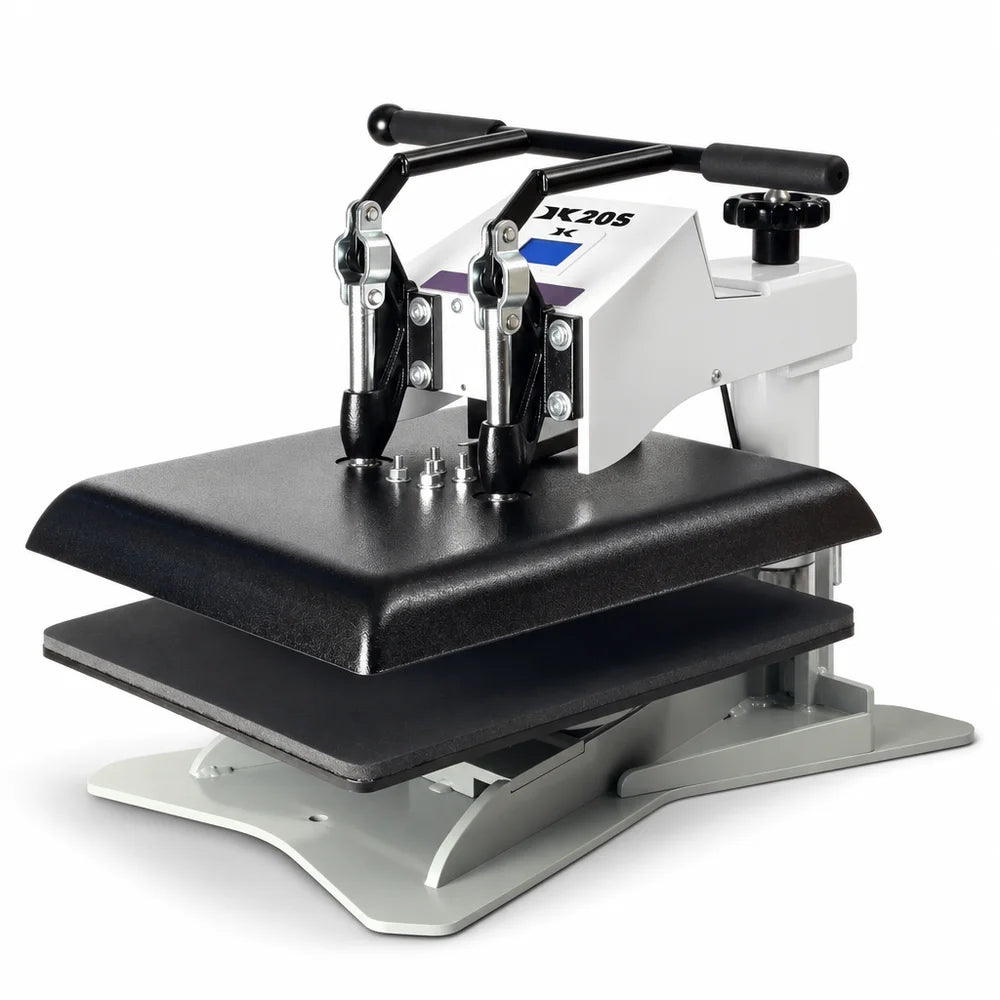 Low three quarter angle of the Geo Knight DK20S Digital Swing Away showing the steel frame and X shaped base