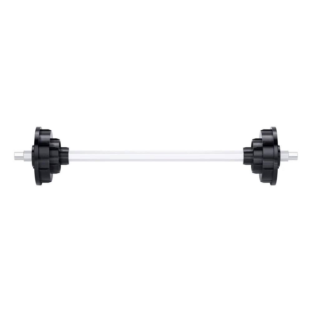 Straight view of the Procolored 13 Inch DTF Film Roll Holder with black supports on a silver bar