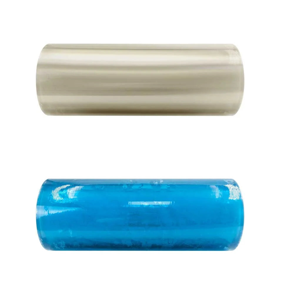 Clear and blue rolls of Procolored UV DTF Transfer Clear AB Film for A3 Printer arranged vertically