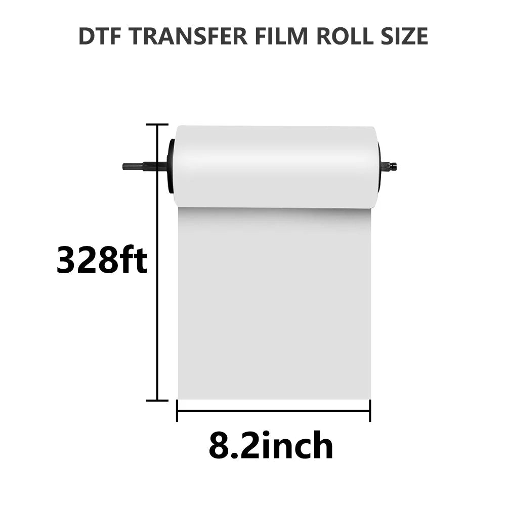 Size diagram for Procolored DTF Transfer Film showing an 8.2-inch width and 328-foot roll length