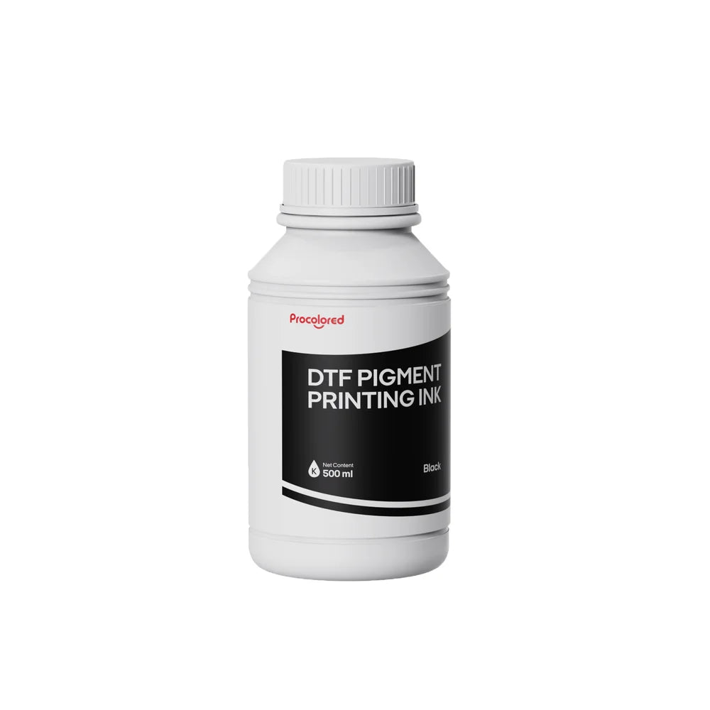 Black ink bottle front view for Procolored DTF Printer Ink 500ml with a black-and-white label