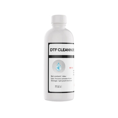 Angled bottle view of Procolored DTF Cleaning Solution 500ml with white cap and droplet label
