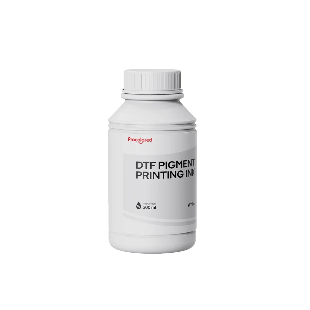 Front-angle 500 ml bottle of Procolored White Ink DTF Printing pigment with a white screw cap and label