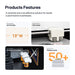 Feature callout grid for the procolored f13 dtf printer showing A3 13 inch width, film cutter, white ink circulation and 50 plus daily prints