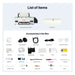 Included items layout for the procolored f13 showing the printer, film roll and boxed accessories like cables, wiper and syringe