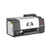 Angled front view of the dual head dtf printer showing side vents, power switch, film roller and control panel