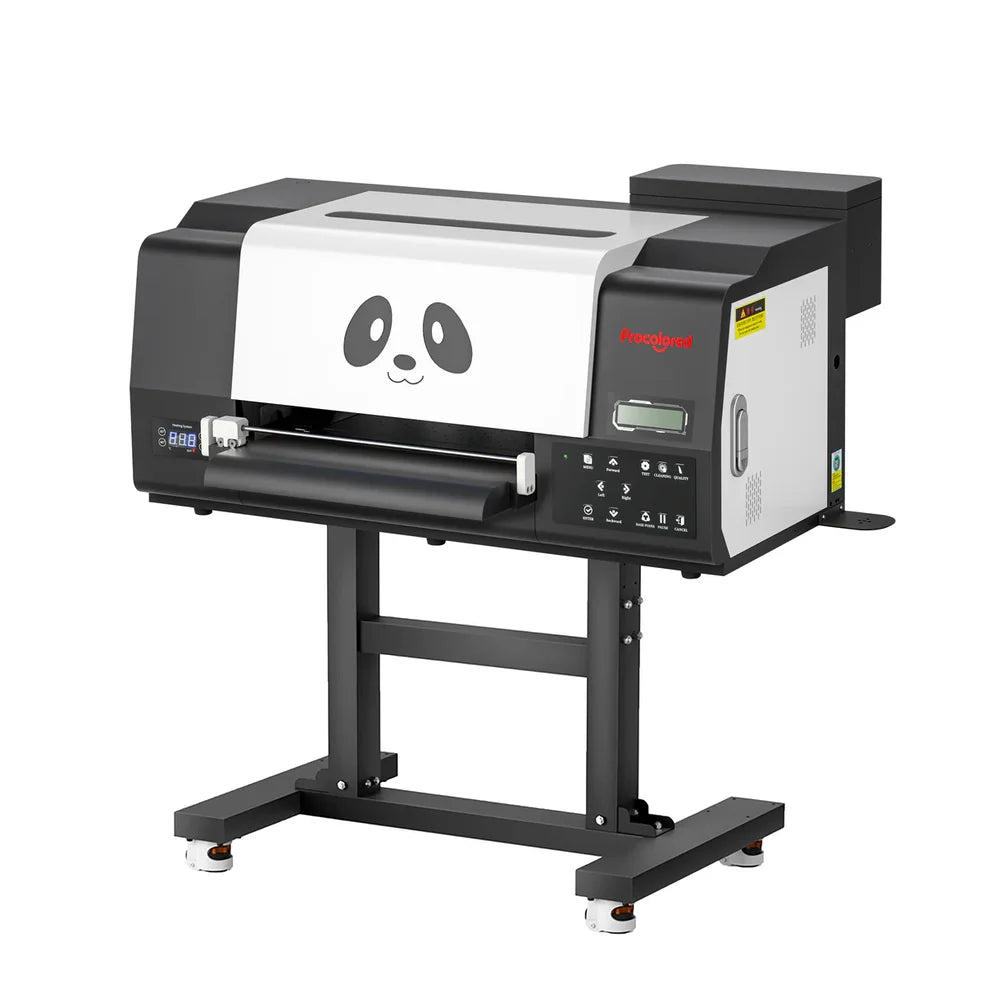 Procolored f13 pro panda dtf printer 13 a3 dual xp600 mounted on a wheeled adjustable floor stand at an angle
