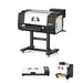 Angled view of the f13 pro on a rolling stand with inset curing oven and powder shaker accessories on white