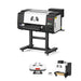 F13 pro printer on a wheeled stand with inset heat press and powder shaker accessories on white studio background