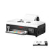 Front-right angle of the impresora dtf procolored with roll film and printed transfer plus a top view inset