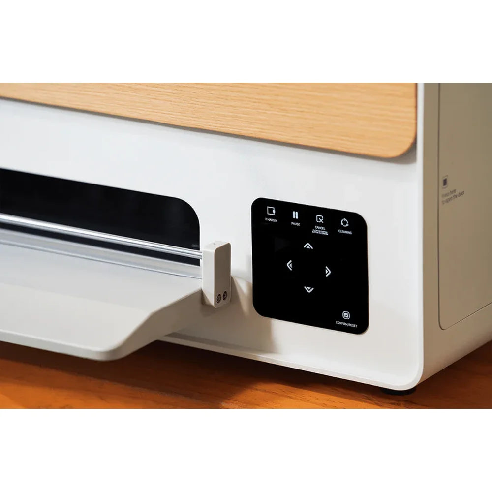 Close-up of the procolored p13 dtf printer touch control panel with pause, cancel and cleaning buttons and directional arrows