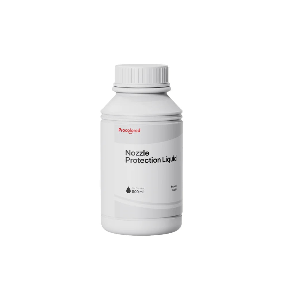 Angled white bottle of Procolored 500ml Nozzle Protection Liquid showing the 500 ml front label