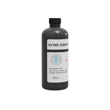 Angled black bottle of Procolored UV Ink Cleaning Solution 500ml with ribbed cap and gray label