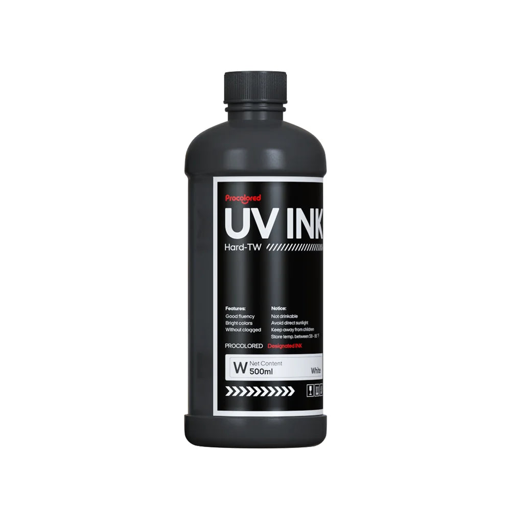 Hard-TW Procolored White UV Ink 500ml bottle for V11 Pro, V13 Pro and V23 Max printers, front view
