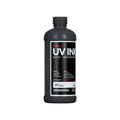 Procolored 500ml White UV Ink Soft-TW bottle shown upright for V11 Pro, V13 Pro and V23 Max printers