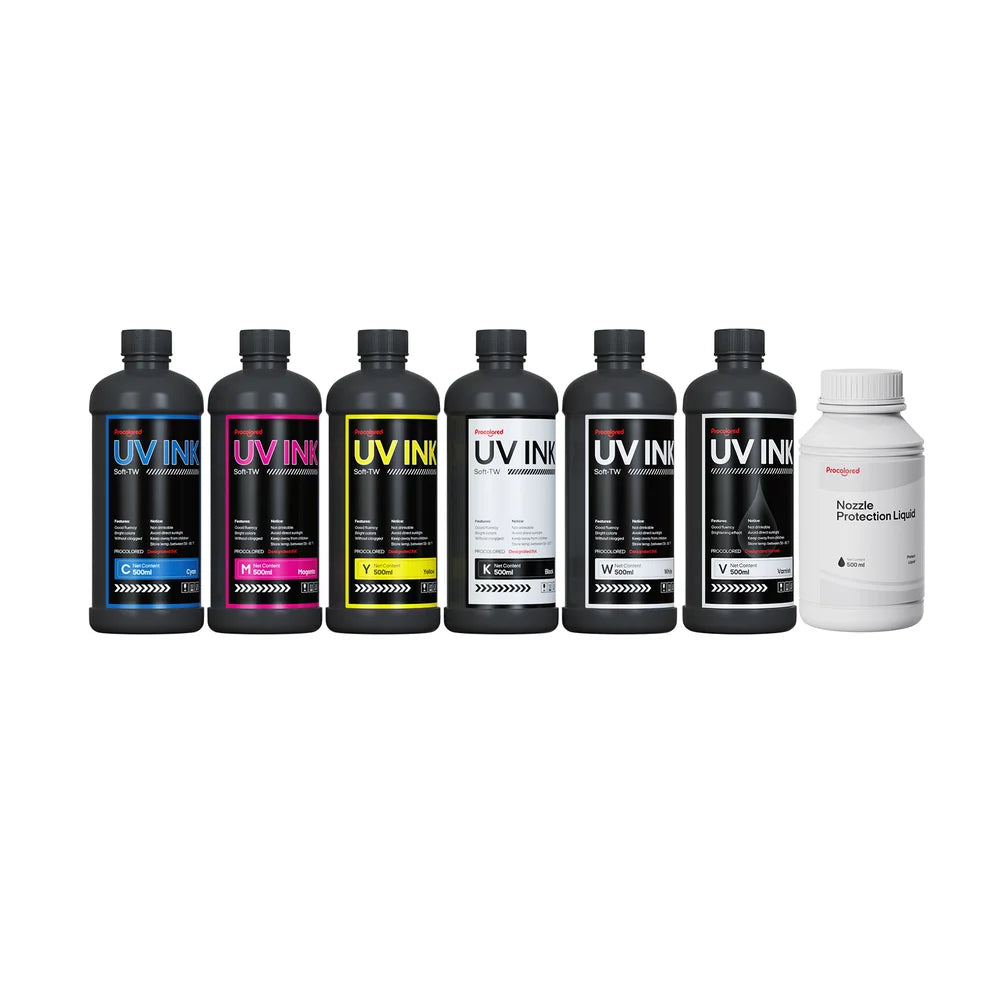 Standard CMYKW, varnish, and nozzle liquid set for Procolored UV DTF Ink for Printer 500ml