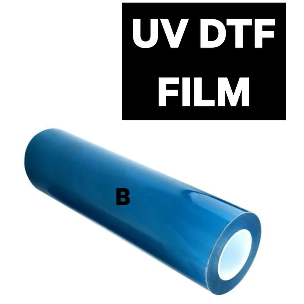 Blue B laminating film roll paired with the uv dtf 3000 system for the adhesive transfer layer