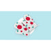 Pair of white oven mitts with red and teal sublimated prints from the icolor 350 shown on a light blue background