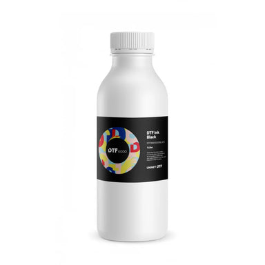 Front-facing bottle of UNINET 1 Liter Black DTF Ink For 6000 Models with black printed label