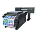Rear-angled view of the dtf 6000 printer showing the film feed and take-up roller with a printed transfer sheet